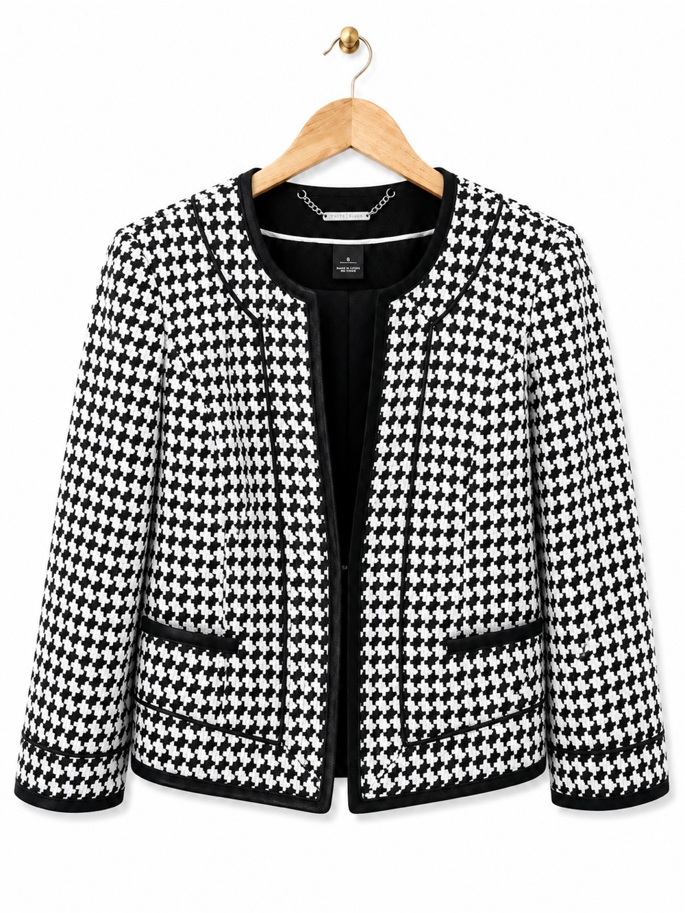 White House Black Market Houndstooth Blazer Size 8 Black White Career Jacket